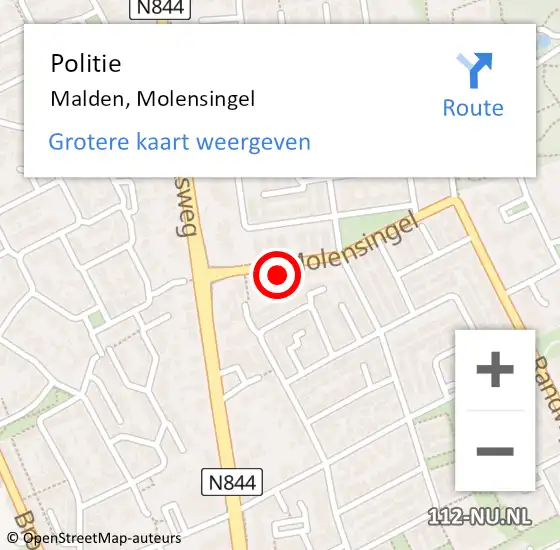 Locatie op kaart van de 112 melding: Politie Malden, Molensingel op 28 juni 2024 15:09