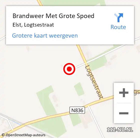 Locatie op kaart van de 112 melding: Brandweer Met Grote Spoed Naar Elst, Logtsestraat op 28 juni 2024 15:17