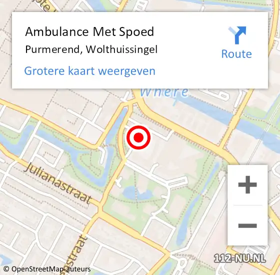 Locatie op kaart van de 112 melding: Ambulance Met Spoed Naar Purmerend, Wolthuissingel op 28 juni 2024 15:20