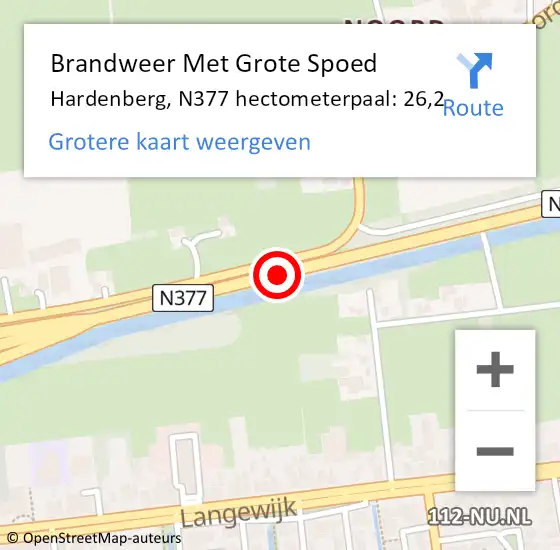 Locatie op kaart van de 112 melding: Brandweer Met Grote Spoed Naar Hardenberg, N377 hectometerpaal: 26,2 op 28 juni 2024 15:24