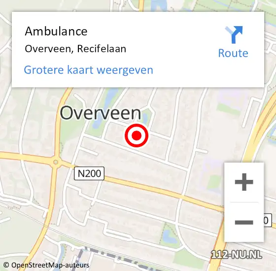 Locatie op kaart van de 112 melding: Ambulance Overveen, Recifelaan op 28 juni 2024 15:25