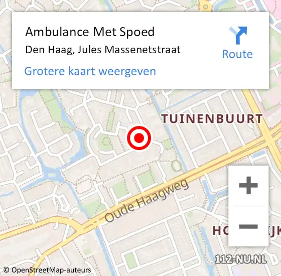 Locatie op kaart van de 112 melding: Ambulance Met Spoed Naar Den Haag, Jules Massenetstraat op 28 juni 2024 15:28