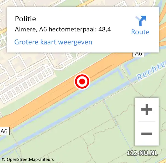 Locatie op kaart van de 112 melding: Politie Almere, A6 hectometerpaal: 48,4 op 28 juni 2024 15:37