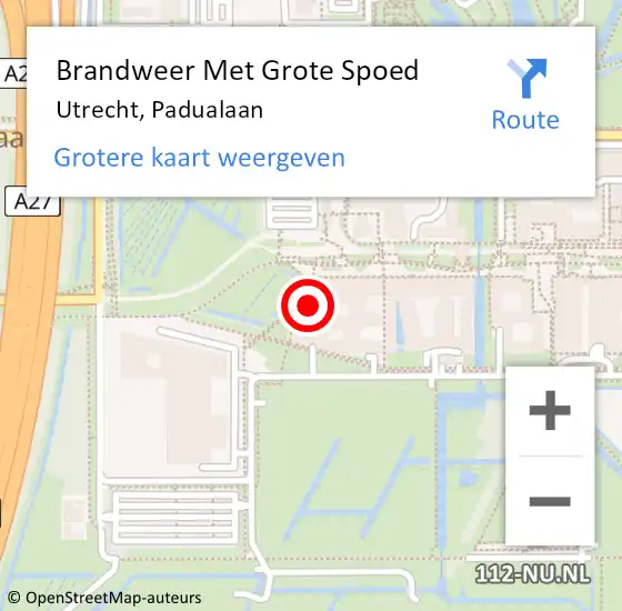 Locatie op kaart van de 112 melding: Brandweer Met Grote Spoed Naar Utrecht, Padualaan op 28 juni 2024 15:39