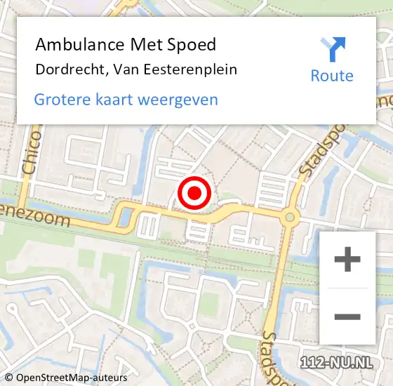 Locatie op kaart van de 112 melding: Ambulance Met Spoed Naar Dordrecht, Van Eesterenplein op 28 juni 2024 15:43