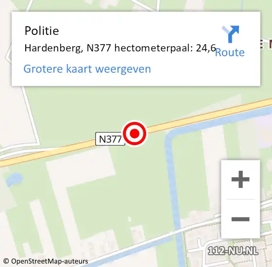 Locatie op kaart van de 112 melding: Politie Hardenberg, N377 hectometerpaal: 24,6 op 28 juni 2024 16:00
