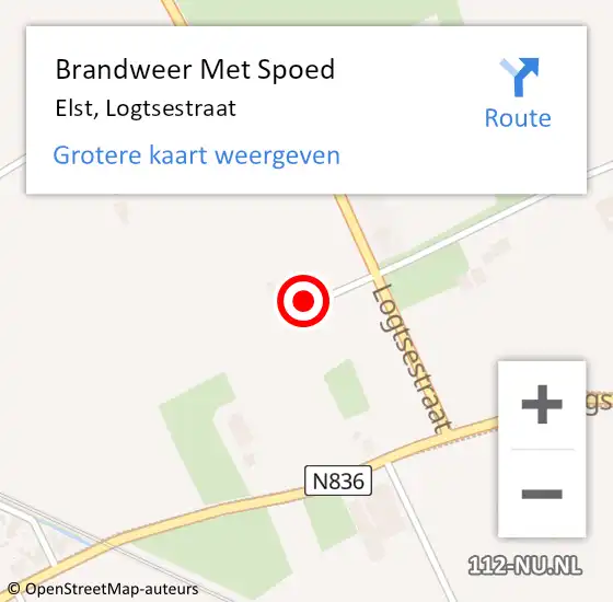 Locatie op kaart van de 112 melding: Brandweer Met Spoed Naar Elst, Logtsestraat op 28 juni 2024 16:08