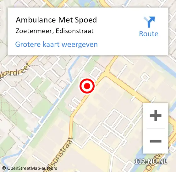 Locatie op kaart van de 112 melding: Ambulance Met Spoed Naar Zoetermeer, Edisonstraat op 28 juni 2024 16:09