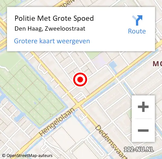 Locatie op kaart van de 112 melding: Politie Met Grote Spoed Naar Den Haag, Zweeloostraat op 28 juni 2024 16:12