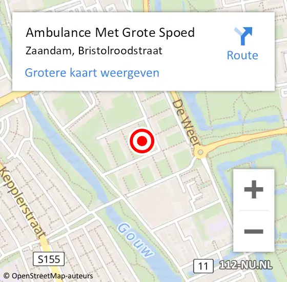 Locatie op kaart van de 112 melding: Ambulance Met Grote Spoed Naar Zaandam, Bristolroodstraat op 28 juni 2024 16:15