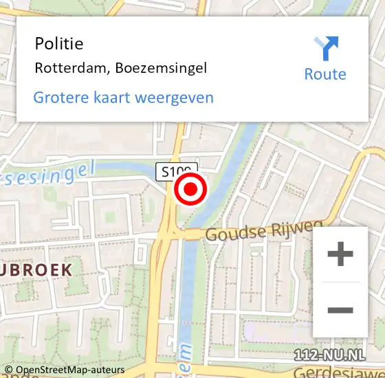 Locatie op kaart van de 112 melding: Politie Rotterdam, Boezemsingel op 28 juni 2024 16:39