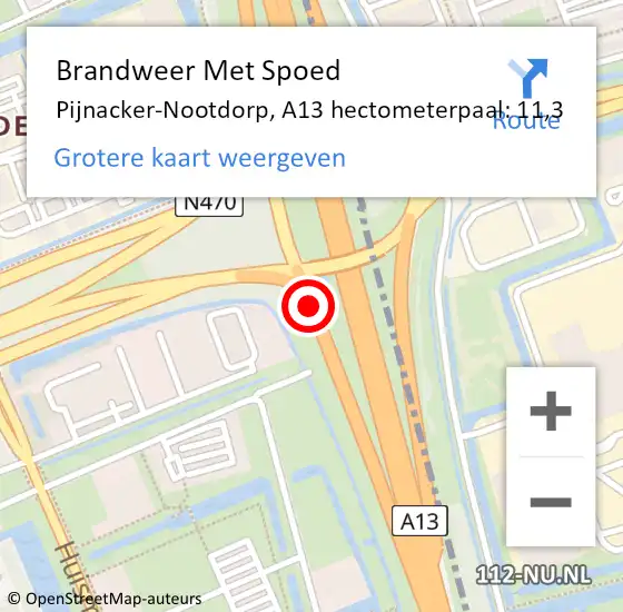 Locatie op kaart van de 112 melding: Brandweer Met Spoed Naar Pijnacker-Nootdorp, A13 hectometerpaal: 11,3 op 28 juni 2024 17:02