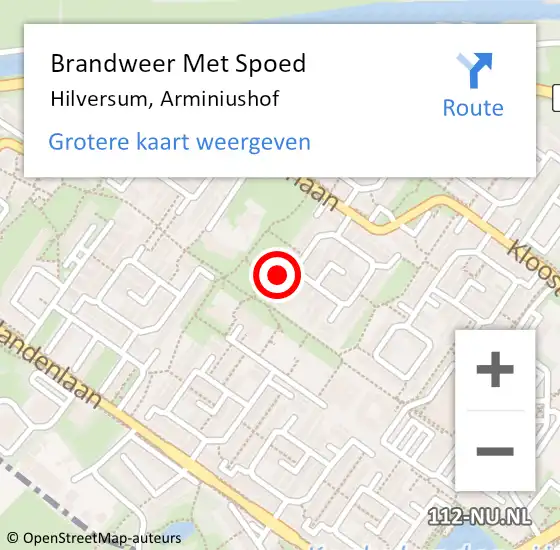 Locatie op kaart van de 112 melding: Brandweer Met Spoed Naar Hilversum, Arminiushof op 28 juni 2024 17:14