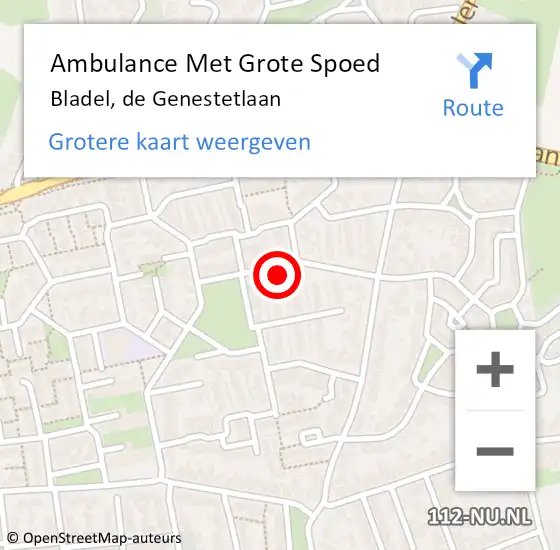 Locatie op kaart van de 112 melding: Ambulance Met Grote Spoed Naar Bladel, de Genestetlaan op 11 oktober 2014 03:30