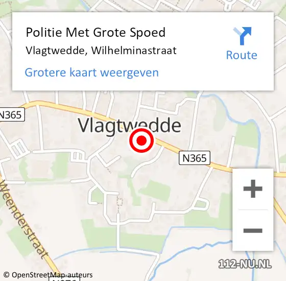 Locatie op kaart van de 112 melding: Politie Met Grote Spoed Naar Vlagtwedde, Wilhelminastraat op 28 juni 2024 17:18