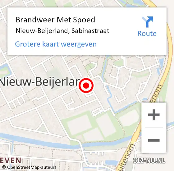 Locatie op kaart van de 112 melding: Brandweer Met Spoed Naar Nieuw-Beijerland, Sabinastraat op 28 juni 2024 17:22