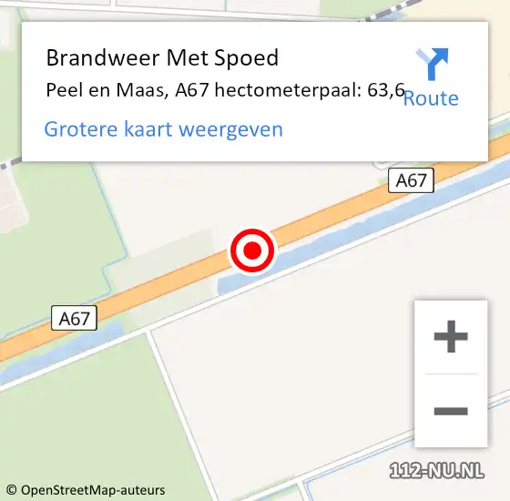 Locatie op kaart van de 112 melding: Brandweer Met Spoed Naar Peel en Maas, A67 hectometerpaal: 63,6 op 28 juni 2024 17:28