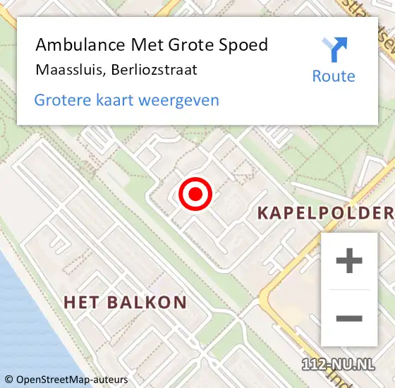 Locatie op kaart van de 112 melding: Ambulance Met Grote Spoed Naar Maassluis, Berliozstraat op 28 juni 2024 17:36