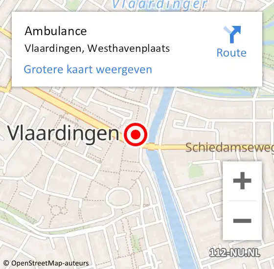 Locatie op kaart van de 112 melding: Ambulance Vlaardingen, Westhavenplaats op 28 juni 2024 17:42