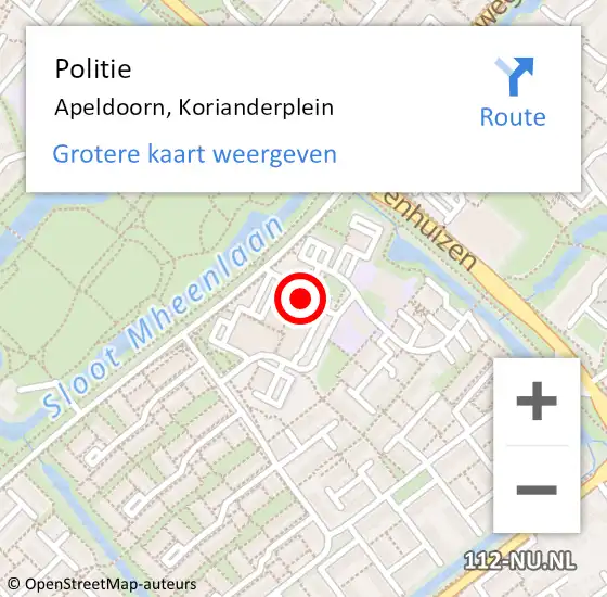 Locatie op kaart van de 112 melding: Politie Apeldoorn, Korianderplein op 28 juni 2024 17:59