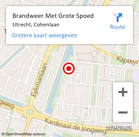 Locatie op kaart van de 112 melding: Brandweer Met Grote Spoed Naar Utrecht, Cohenlaan op 28 juni 2024 18:01