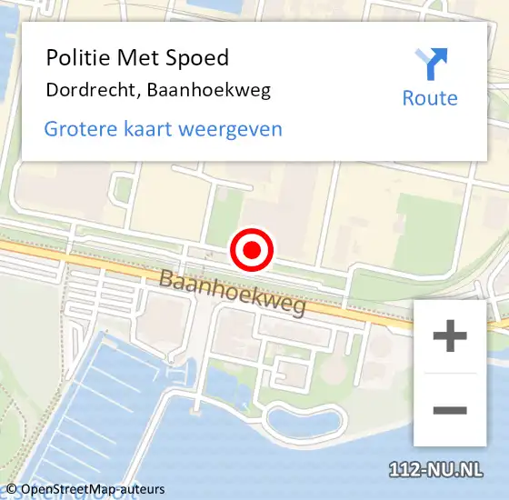 Locatie op kaart van de 112 melding: Politie Met Spoed Naar Dordrecht, Baanhoekweg op 28 juni 2024 18:08