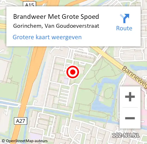 Locatie op kaart van de 112 melding: Brandweer Met Grote Spoed Naar Gorinchem, Van Goudoeverstraat op 28 juni 2024 18:13