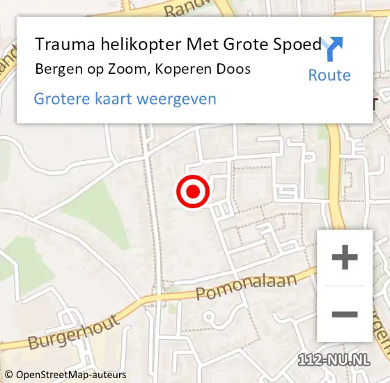 Locatie op kaart van de 112 melding: Trauma helikopter Met Grote Spoed Naar Bergen op Zoom, Koperen Doos op 28 juni 2024 18:13
