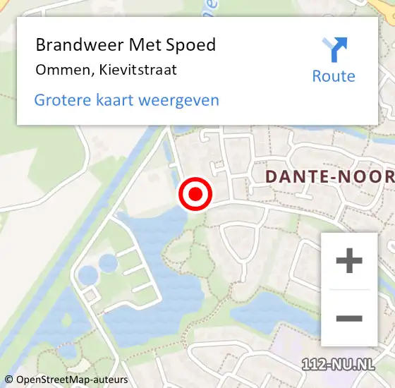 Locatie op kaart van de 112 melding: Brandweer Met Spoed Naar Ommen, Kievitstraat op 28 juni 2024 18:18