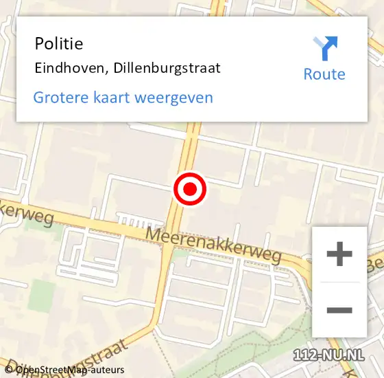 Locatie op kaart van de 112 melding: Politie Eindhoven, Dillenburgstraat op 28 juni 2024 18:20