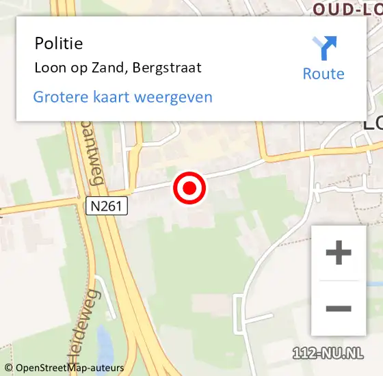 Locatie op kaart van de 112 melding: Politie Loon op Zand, Bergstraat op 28 juni 2024 18:53