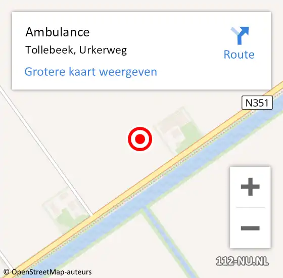 Locatie op kaart van de 112 melding: Ambulance Tollebeek, Urkerweg op 28 juni 2024 19:08