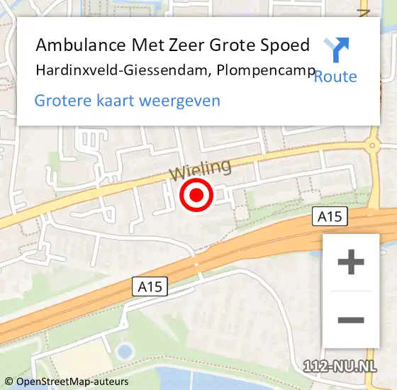 Locatie op kaart van de 112 melding: Ambulance Met Zeer Grote Spoed Naar Hardinxveld-Giessendam, Plompencamp op 28 juni 2024 19:10