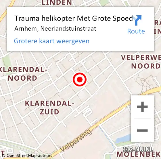 Locatie op kaart van de 112 melding: Trauma helikopter Met Grote Spoed Naar Arnhem, Neerlandstuinstraat op 28 juni 2024 19:14