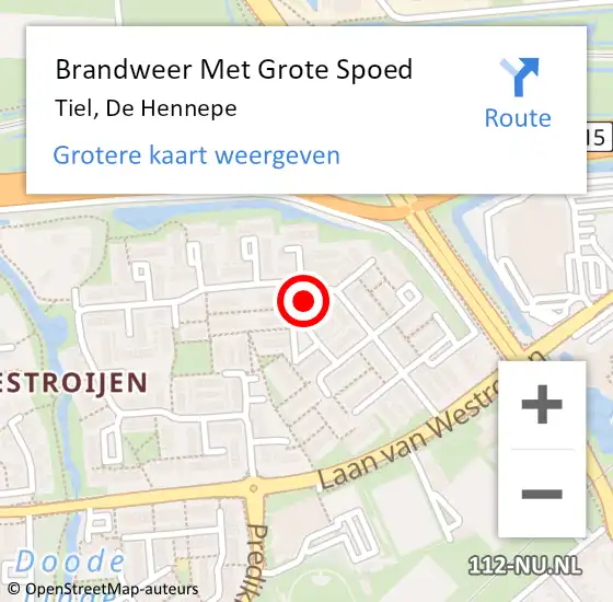 Locatie op kaart van de 112 melding: Brandweer Met Grote Spoed Naar Tiel, De Hennepe op 28 juni 2024 19:23