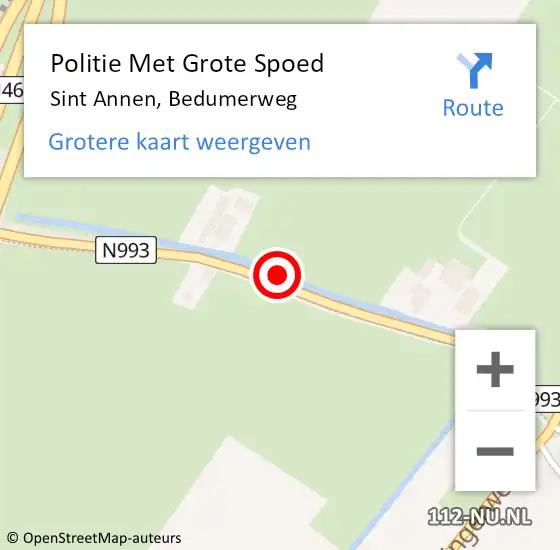 Locatie op kaart van de 112 melding: Politie Met Grote Spoed Naar Sint Annen, Bedumerweg op 28 juni 2024 19:27