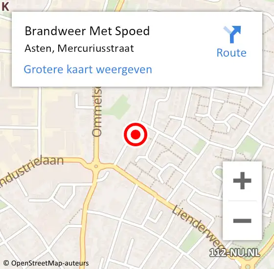 Locatie op kaart van de 112 melding: Brandweer Met Spoed Naar Asten, Mercuriusstraat op 28 juni 2024 19:42