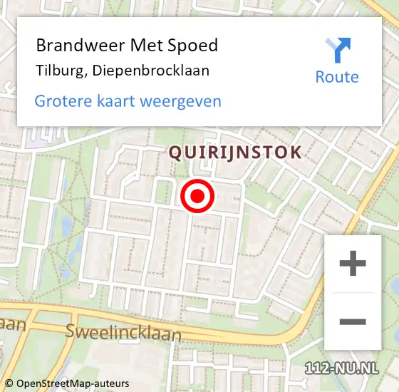 Locatie op kaart van de 112 melding: Brandweer Met Spoed Naar Tilburg, Diepenbrocklaan op 28 juni 2024 19:59