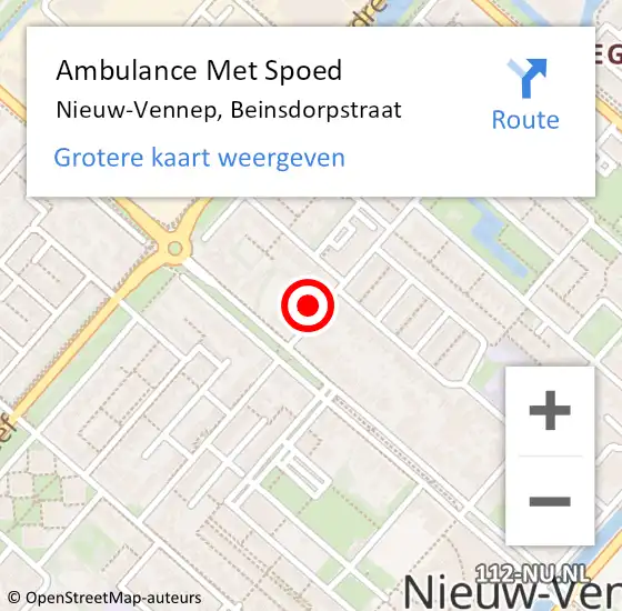 Locatie op kaart van de 112 melding: Ambulance Met Spoed Naar Nieuw-Vennep, Beinsdorpstraat op 28 juni 2024 20:12