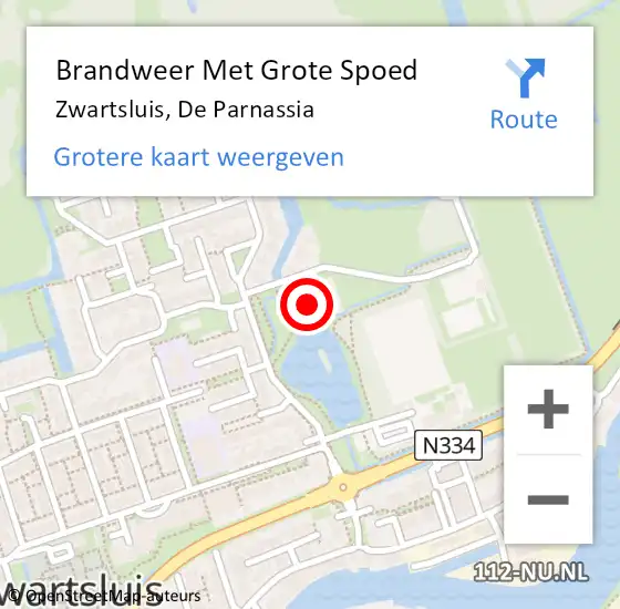 Locatie op kaart van de 112 melding: Brandweer Met Grote Spoed Naar Zwartsluis, De Parnassia op 28 juni 2024 20:17