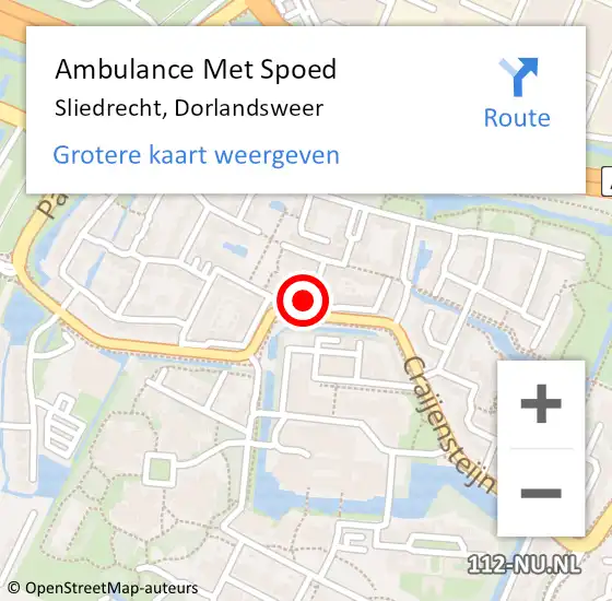 Locatie op kaart van de 112 melding: Ambulance Met Spoed Naar Sliedrecht, Dorlandsweer op 28 juni 2024 20:20