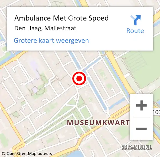 Locatie op kaart van de 112 melding: Ambulance Met Grote Spoed Naar Den Haag, Maliestraat op 28 juni 2024 20:26