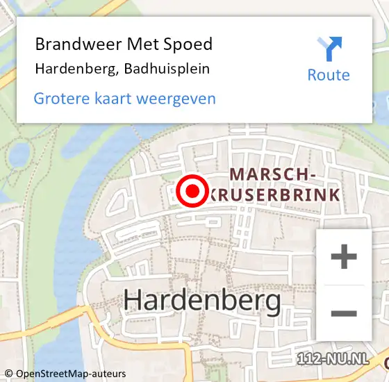 Locatie op kaart van de 112 melding: Brandweer Met Spoed Naar Hardenberg, Badhuisplein op 28 juni 2024 20:54