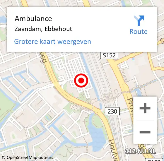 Locatie op kaart van de 112 melding: Ambulance Zaandam, Ebbehout op 28 juni 2024 21:07