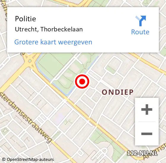 Locatie op kaart van de 112 melding: Politie Utrecht, Thorbeckelaan op 28 juni 2024 21:10