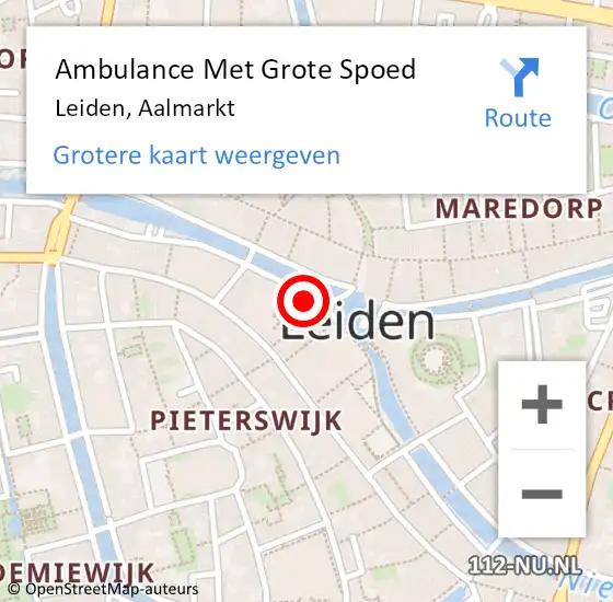 Locatie op kaart van de 112 melding: Ambulance Met Grote Spoed Naar Leiden, Aalmarkt op 28 juni 2024 21:17