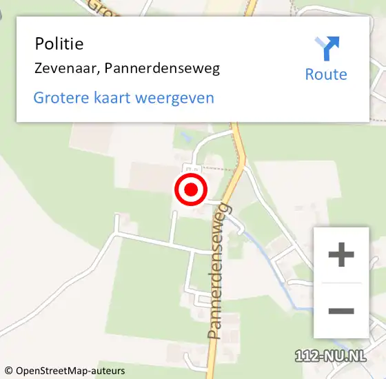 Locatie op kaart van de 112 melding: Politie Zevenaar, Pannerdenseweg op 28 juni 2024 21:26