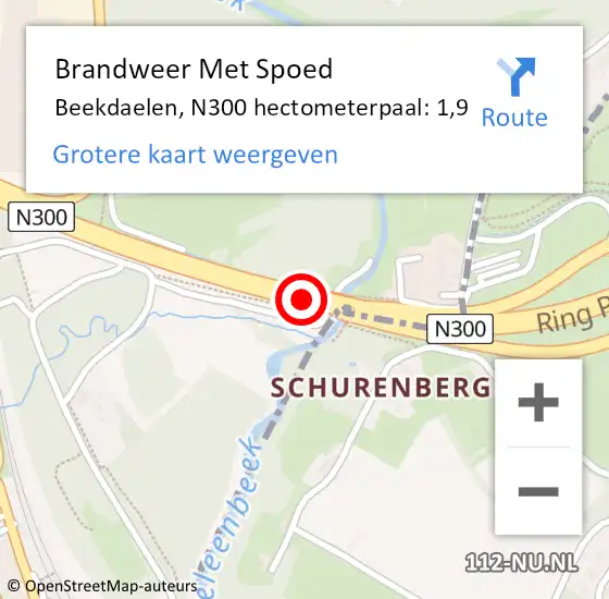 Locatie op kaart van de 112 melding: Brandweer Met Spoed Naar Beekdaelen, N300 hectometerpaal: 1,9 op 28 juni 2024 21:58
