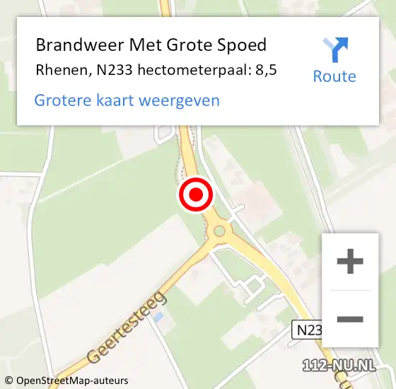 Locatie op kaart van de 112 melding: Brandweer Met Grote Spoed Naar Rhenen, N233 hectometerpaal: 8,5 op 28 juni 2024 22:08