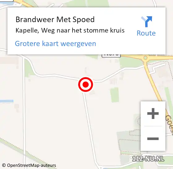 Locatie op kaart van de 112 melding: Brandweer Met Spoed Naar Kapelle, Weg naar het stomme kruis op 28 juni 2024 22:12